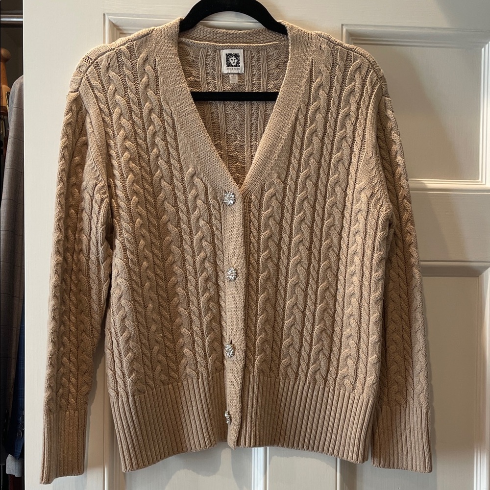 Cable Knit Beige Cardigan Sweater